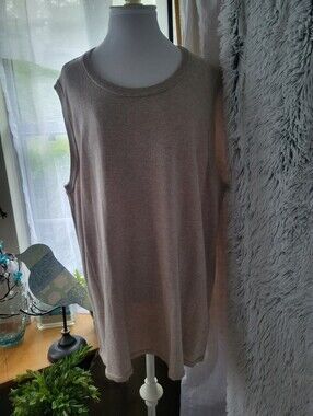 Woman Within Sleeveless Knit Tank in Beige Taupe
